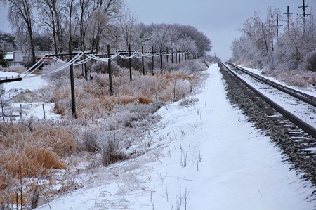 The code lines along the former Pere Marquette route between Detroit and Grand Rapids have a liberal coating of ice. This line is now owned by CSX, which is seeking regulatory approval to decommission the block signals on this route.