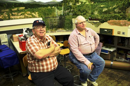 At the Sebring Model Railroad Club neither of the two Pauls, Tait and Woodring, appears thrilled at being photographed.