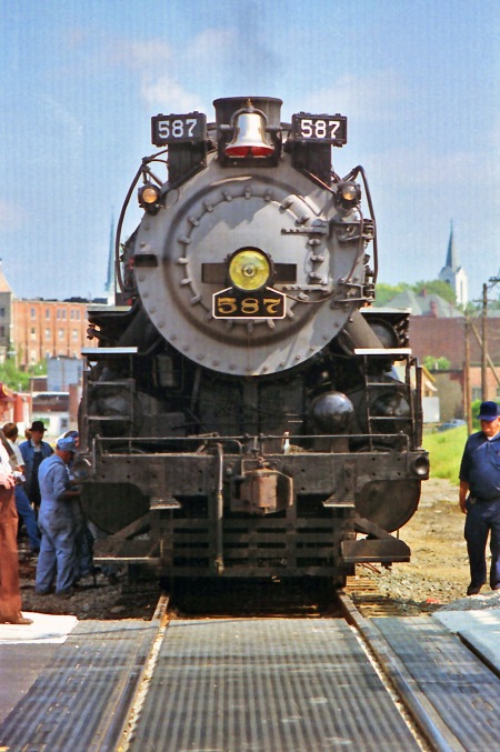 The service stop at Logansport enabled passengers to get out and get a good look at the locomotive.