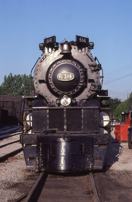 It is back to Akron with Chessie Steam Special Chesapeake & Ohio No. 614 sitting at the Baltimore & Ohio engine facility on June 24,1981. 