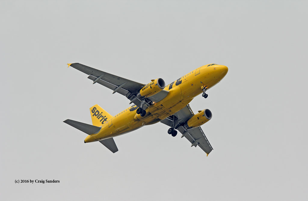 An Airbus 319 adds a little "spirit" to the day as it makes its final approach to Hopkins. 