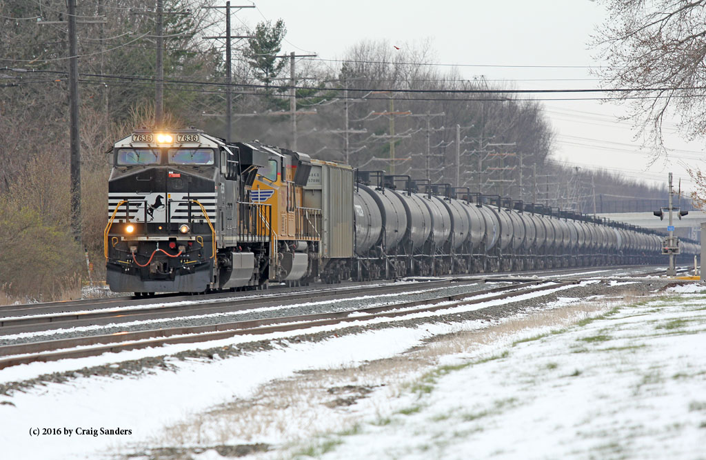 An eastbound tanker train on the Chicago Line of Norfolk Southern in Olmsted Falls.