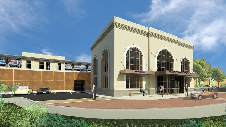 An artists rendering of the proposed new Amtrak station to be built in Schenectady, New York.