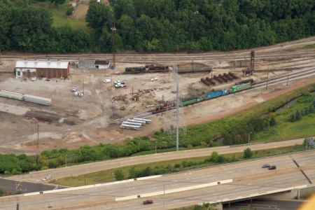 Zooming in on the locomotive service facility at W&LE's Brittain Yard.